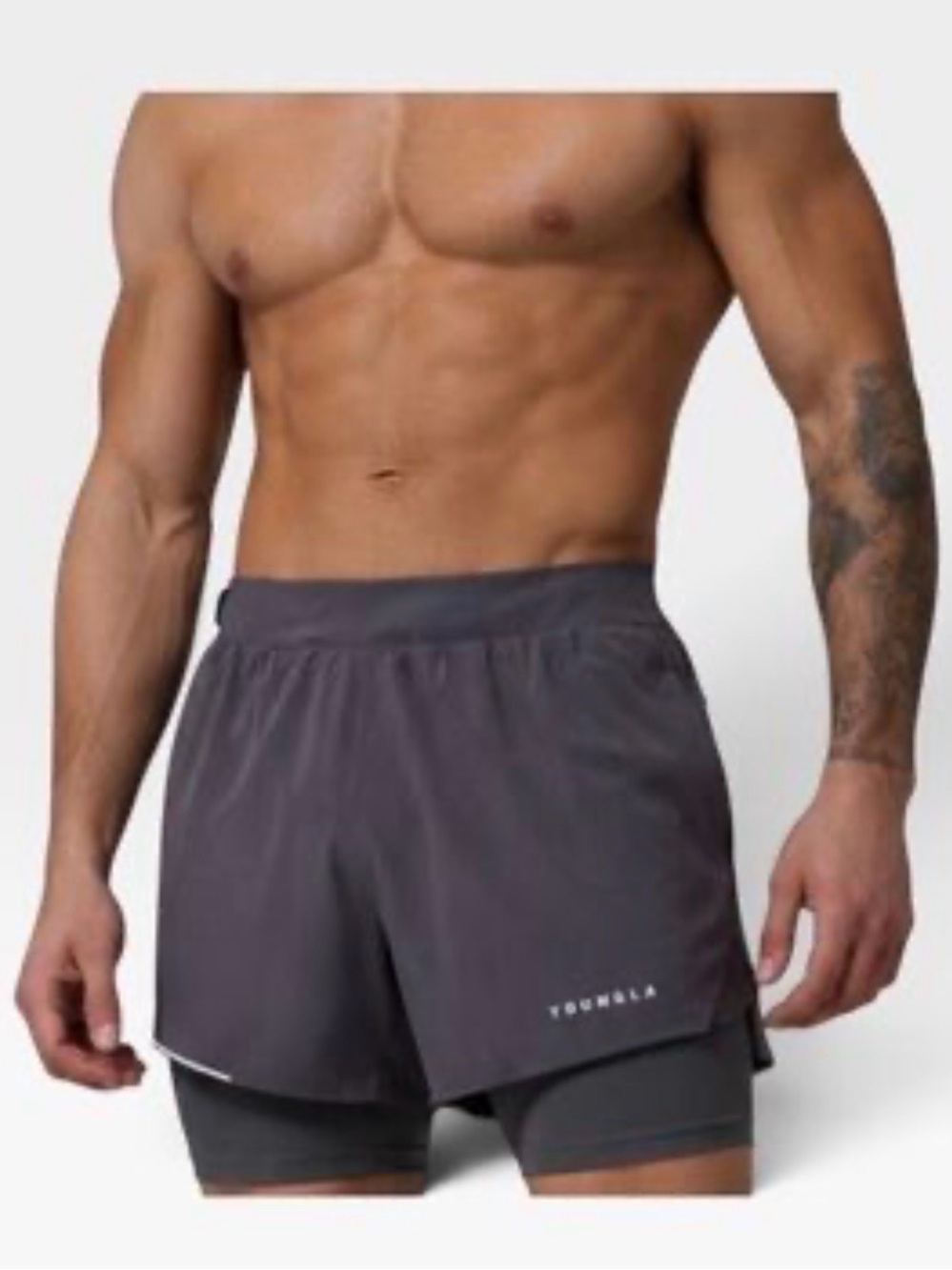YoungLA Gray Athletic Two-in-One Shorts with Green Liner